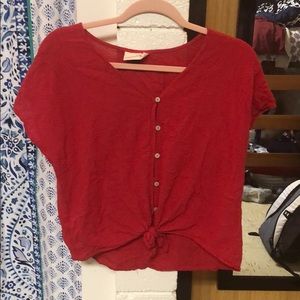 Red button up blouse
